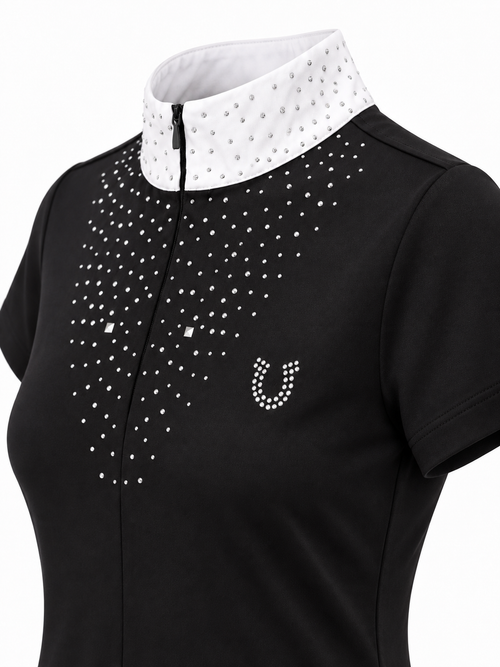Blusa Prova Hipismo Fireworks SS Swarovski Infantil Preta