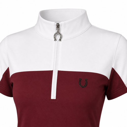 Blusa Prova Hipismo Lucky Equestrian SS Infantil Canela e Branco