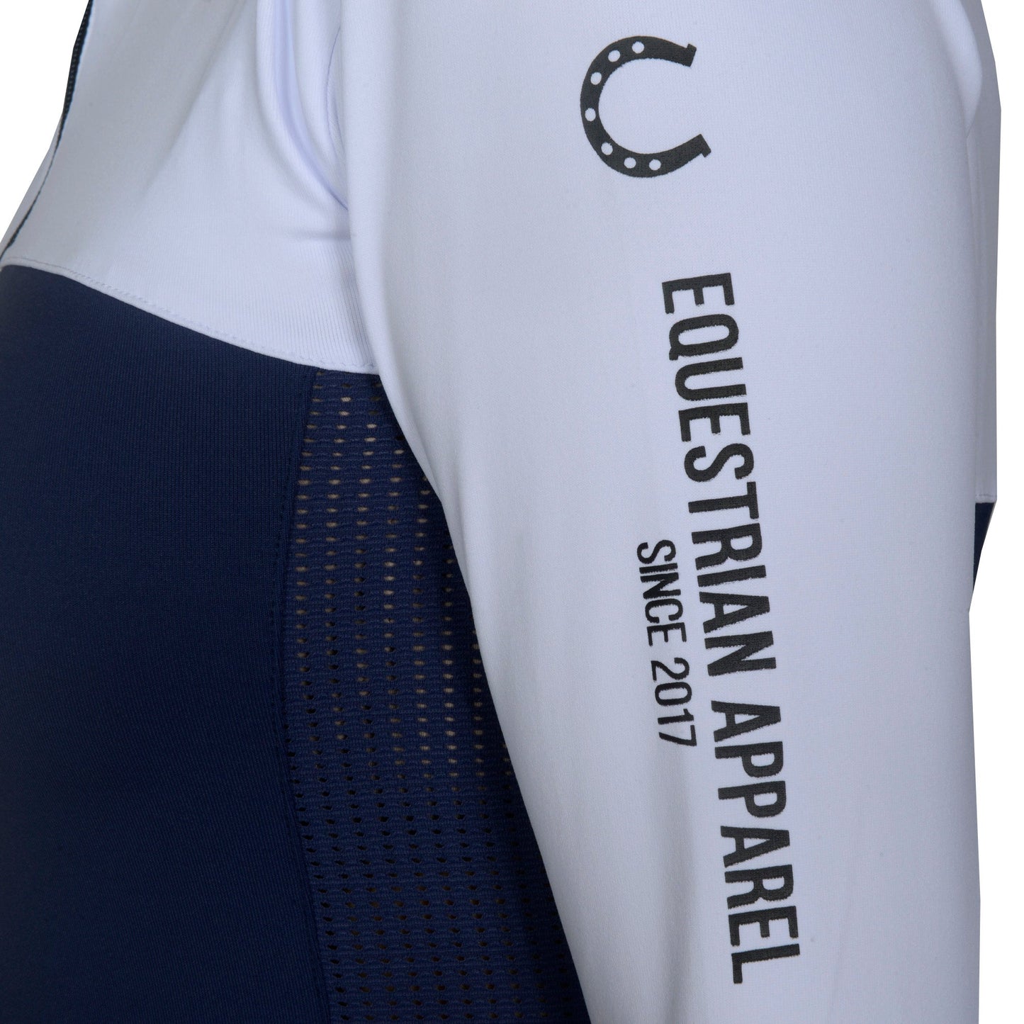 Blusa Prova Hipismo Block Heart LS Infantil Branca e Marinho