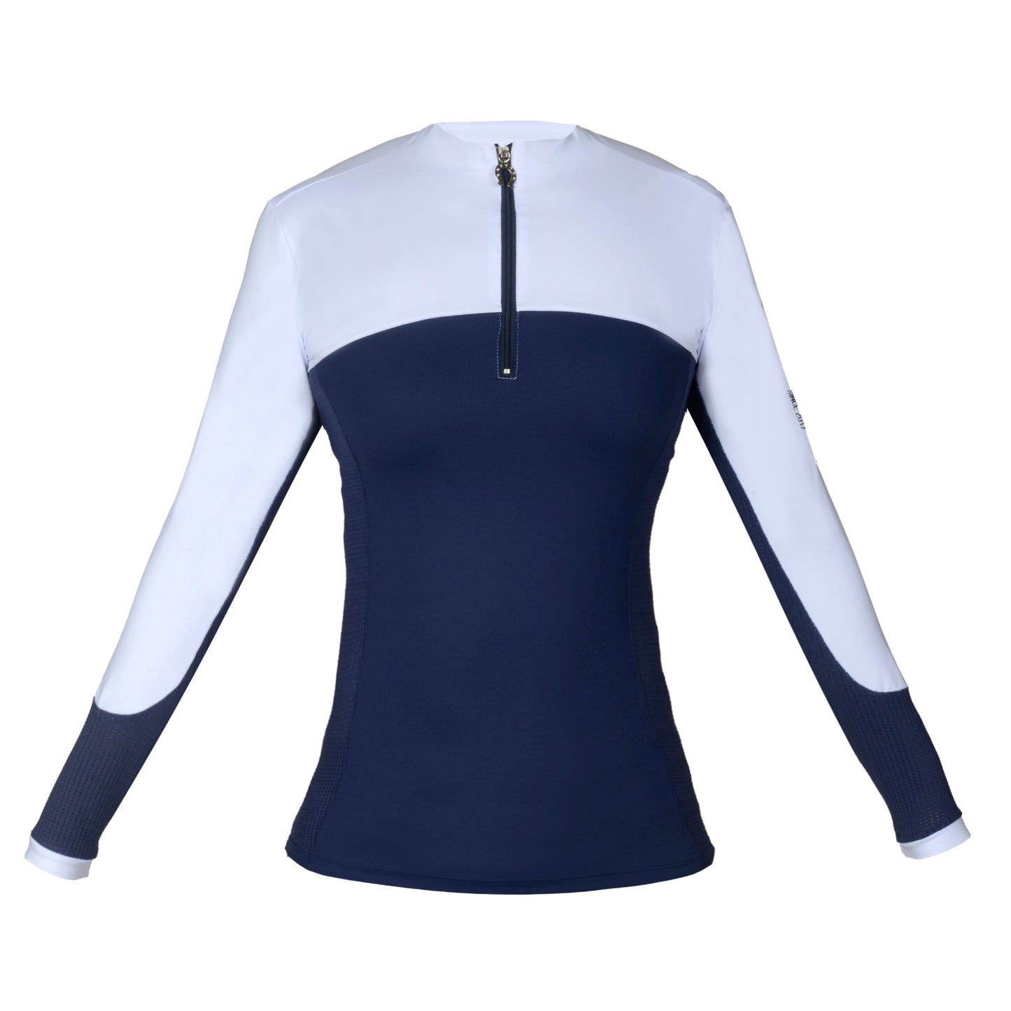Blusa Prova Hipismo Block Heart LS Infantil Branca e Marinho