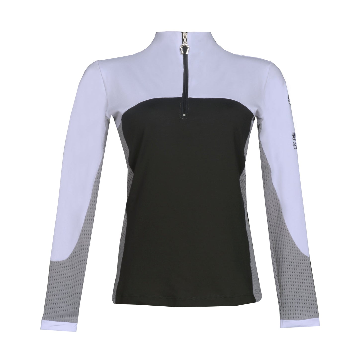 Blusa Prova Hipismo Block Heart LS Infantil Branca e Chumbo