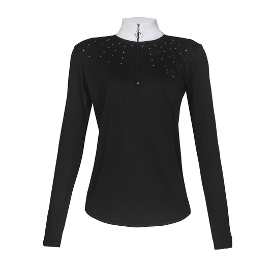 Blusa Prova Hipismo Choker Swarovski LS Preta - Lucky_U Riders