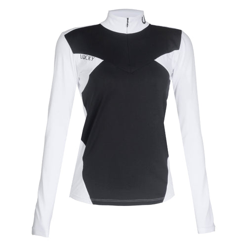 Blusa Prova Hipismo Ibiza LS Infantil Branca e Preta - Lucky_U Riders