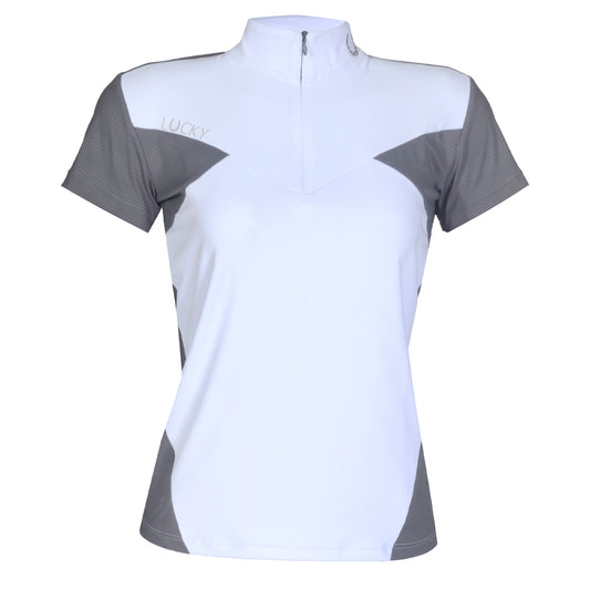 Blusa Prova Hipismo Ibiza SS Infantil Branca e Escudo - Lucky_U Riders