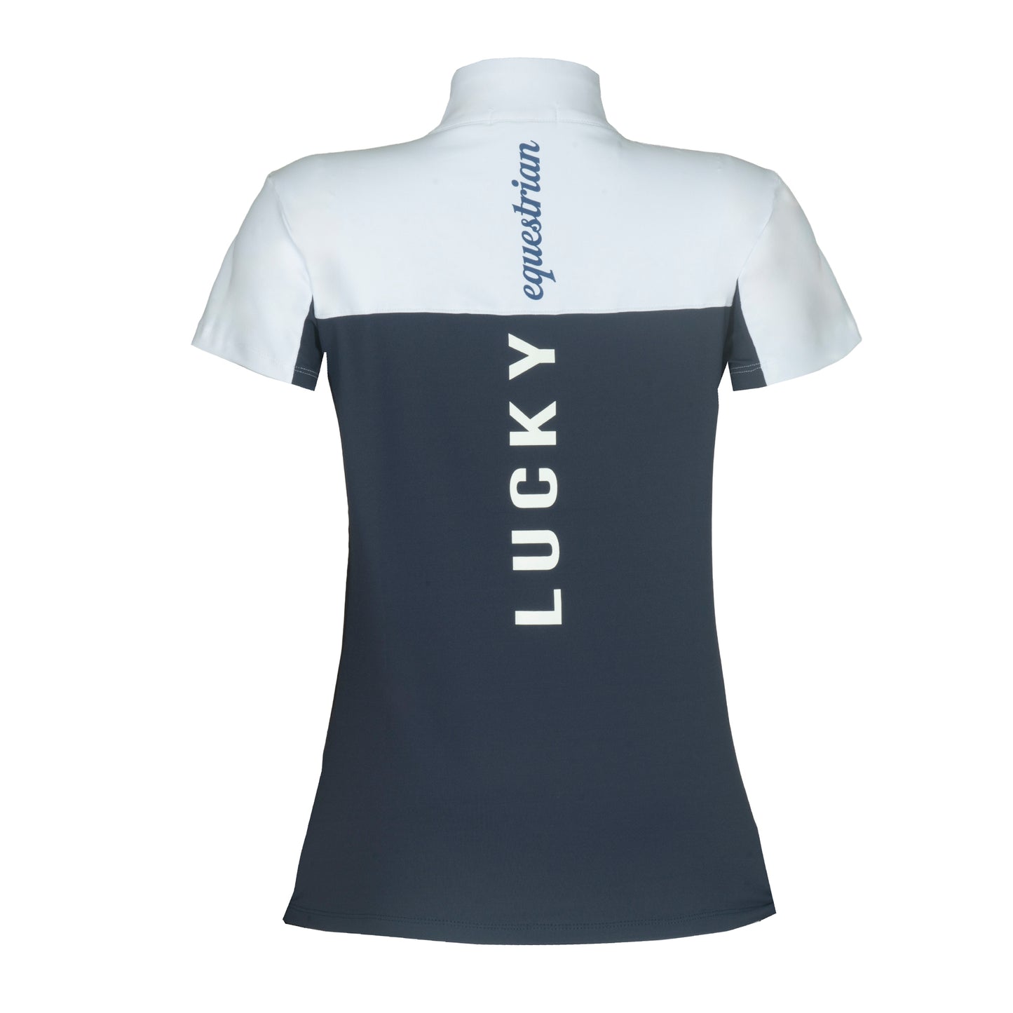 Blusa Prova Hipismo Lucky Equestrian SS Branco e Marinho - Lucky_U Riders