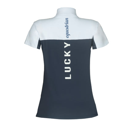 Blusa Prova Hipismo Lucky Equestrian SS Branco e Marinho - Lucky_U Riders