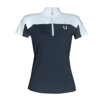 Blusa Prova Hipismo Lucky Equestrian SS Branco e Marinho