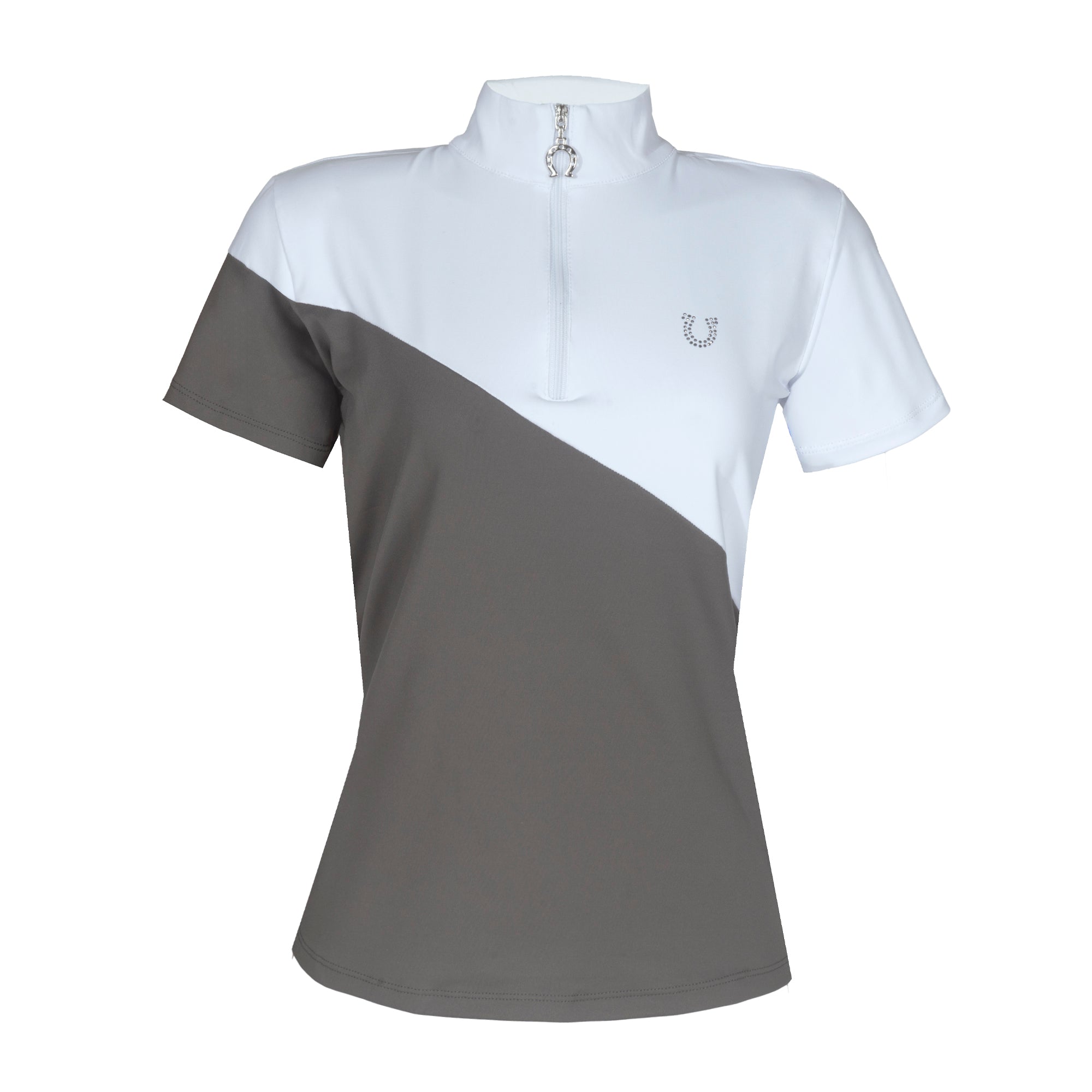 Blusa Prova Hipismo Two Colors SS Branco e Cinza