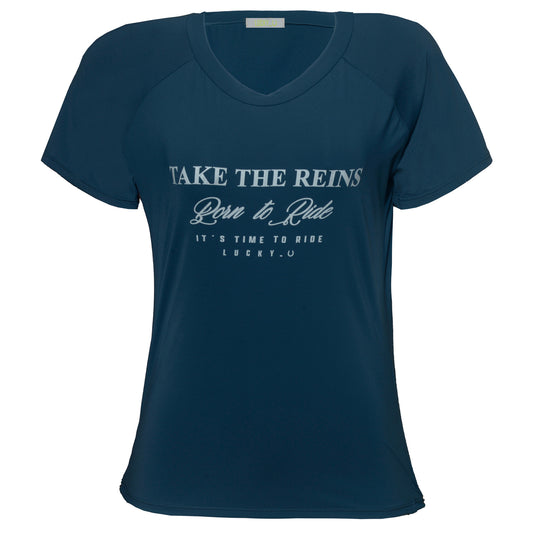 Blusa Treino Hipismo Training Tech Raglan SS Infantil Azul Galáxia - Lucky_U Riders