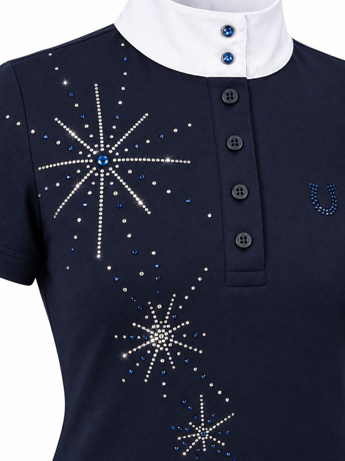 Blusa Prova Hipismo Fireworks SS Swarovski Infantil Marinho