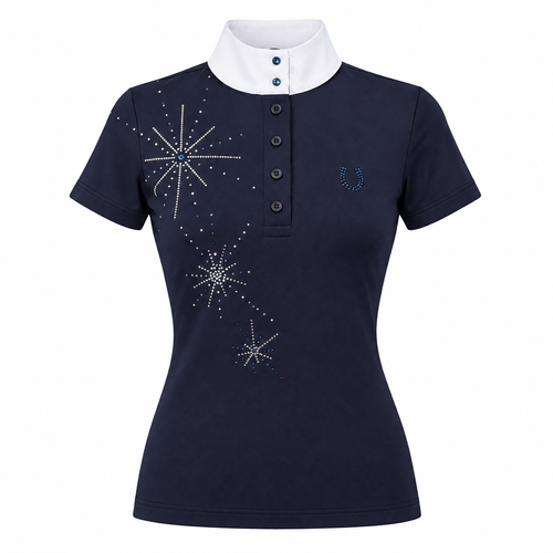 Blusa Prova Hipismo Fireworks SS Swarovski Marinho