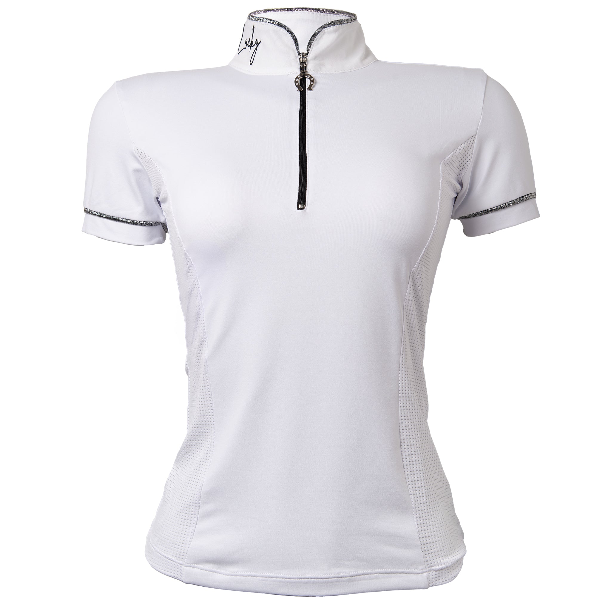 Blusa Prova Hipismo Lucky Details SS Branca e Preta