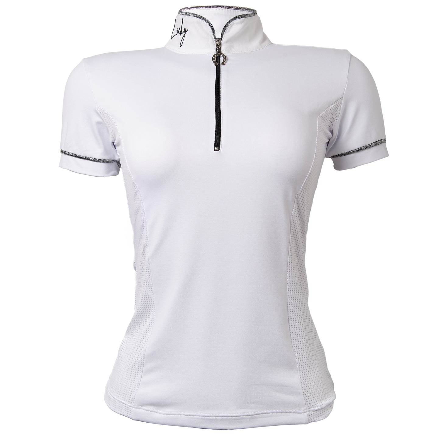 Blusa Prova Hipismo Lucky Details SS Infantil Branca e Preta