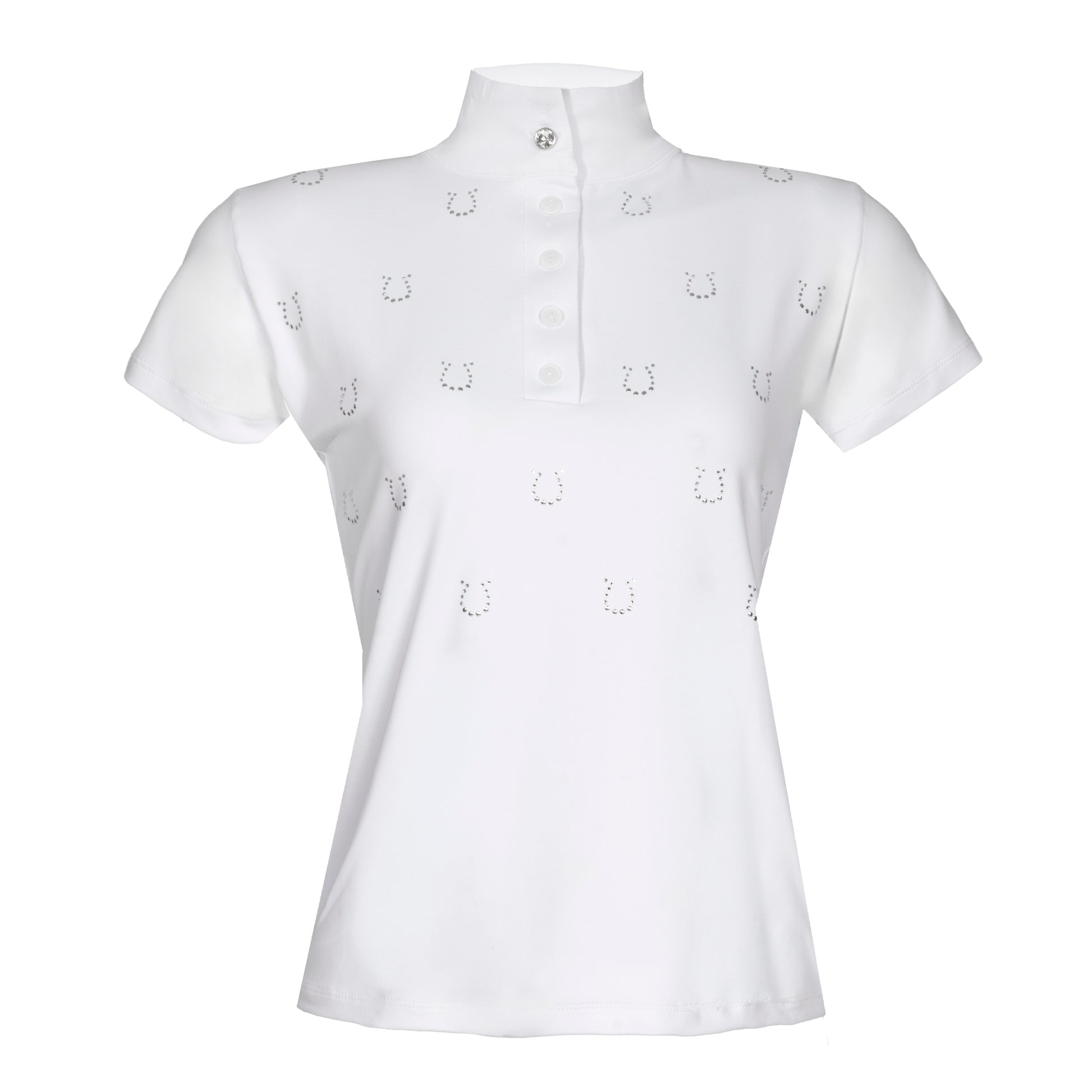 Blusa Prova Hipismo Lucky Shoe Swarovski SS Branca - Lucky_U Riders