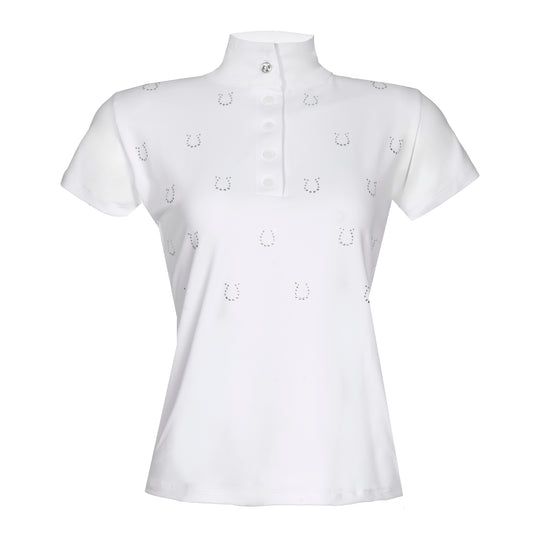 Blusa Prova Hipismo Lucky Shoe Swarovski SS Branca - Lucky_U Riders