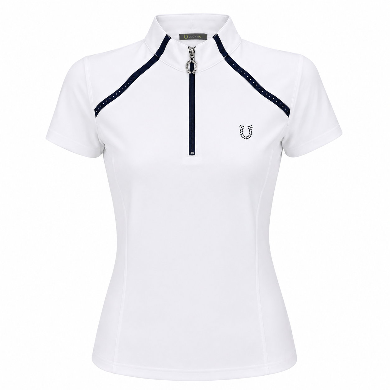 Blusa Prova Hipismo New Arch SS Branca e Marinho