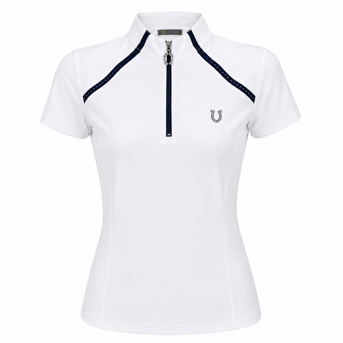 Blusa Prova Hipismo New Arch SS Branca e Marinho