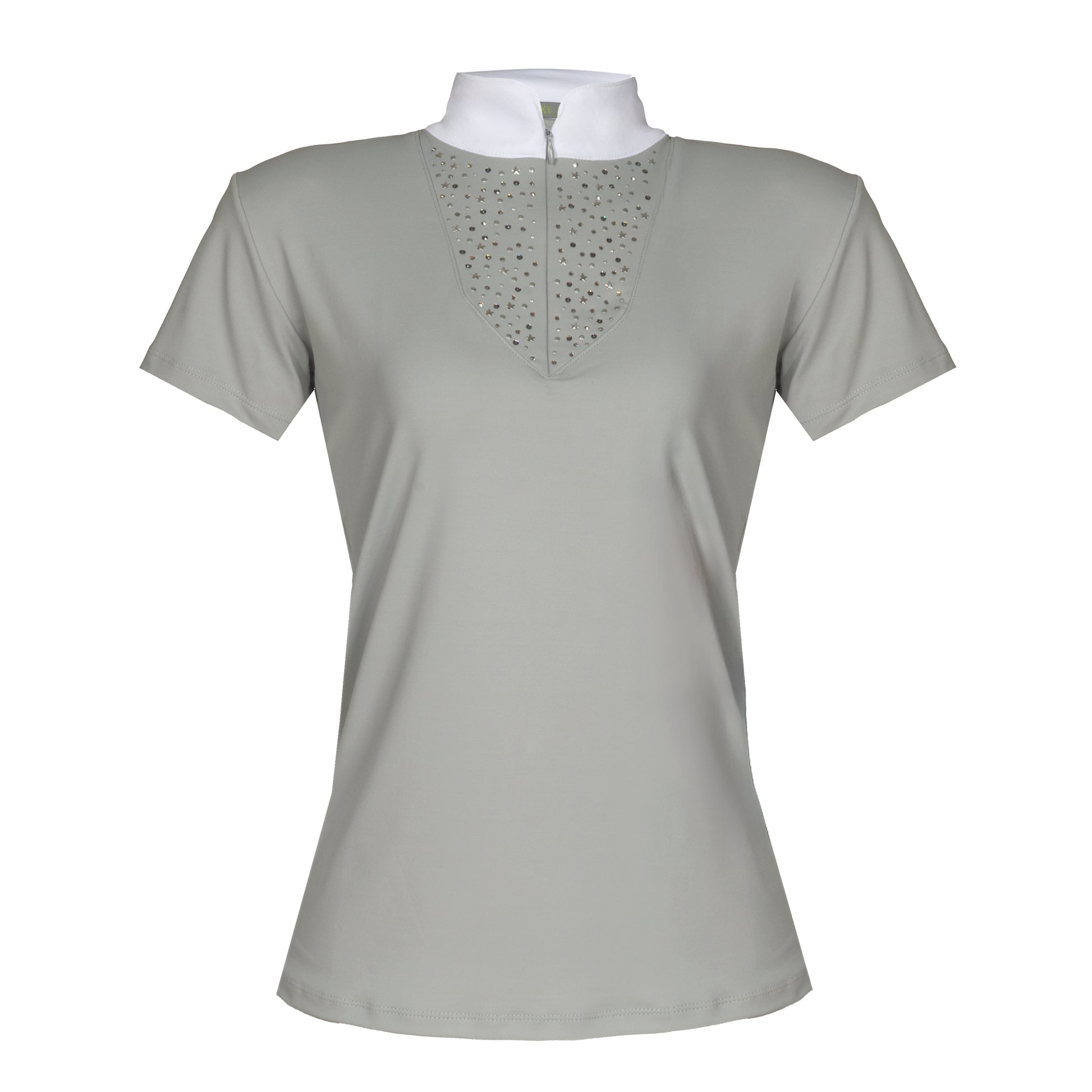Blusa Prova Hipismo Sparkle Swarovski SS Platina - Lucky_U Riders