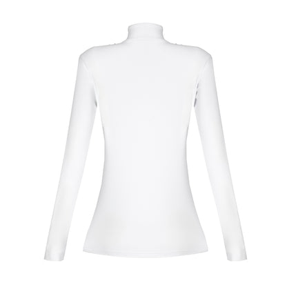 Blusa Prova Hipismo Waterfall Swarovski LS Branca - Lucky_U Riders