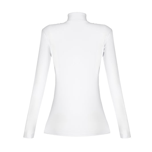 Blusa Prova Hipismo Waterfall Swarovski LS Branca - Lucky_U Riders