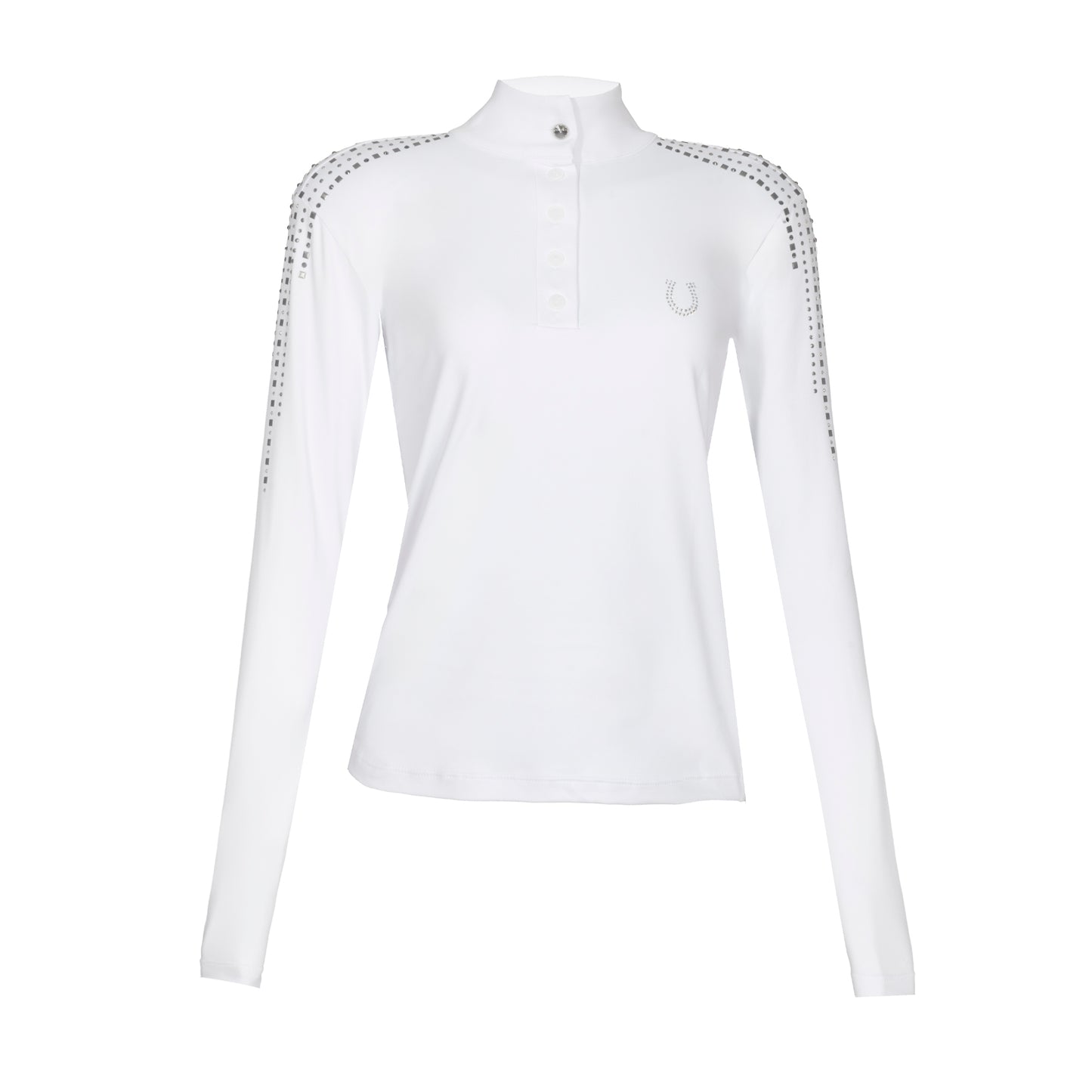Blusa Prova Hipismo Waterfall Swarovski LS Branca - Lucky_U Riders