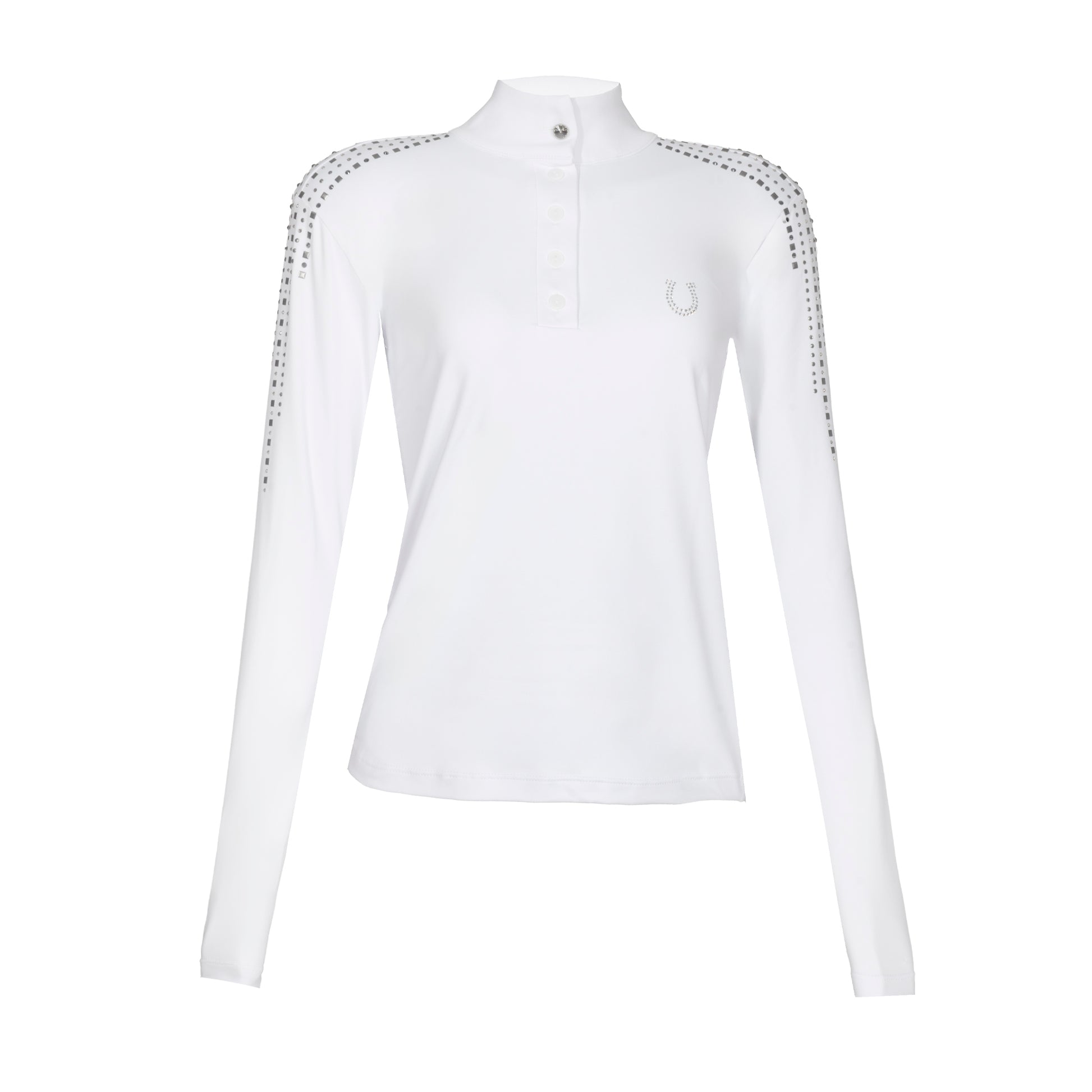 Blusa Prova Hipismo Waterfall Swarovski LS Branca - Lucky_U Riders