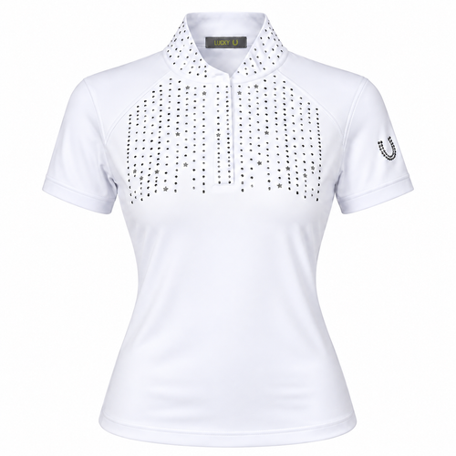 Blusa Prova Hipismo Fireworks SS Swarovski Infantil Branca