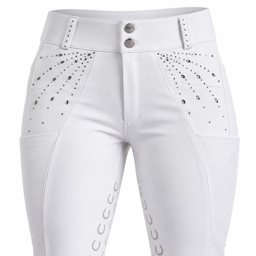 Culote Prova Hipismo Zíper High Waist Swarovski 26 Infantil Branco