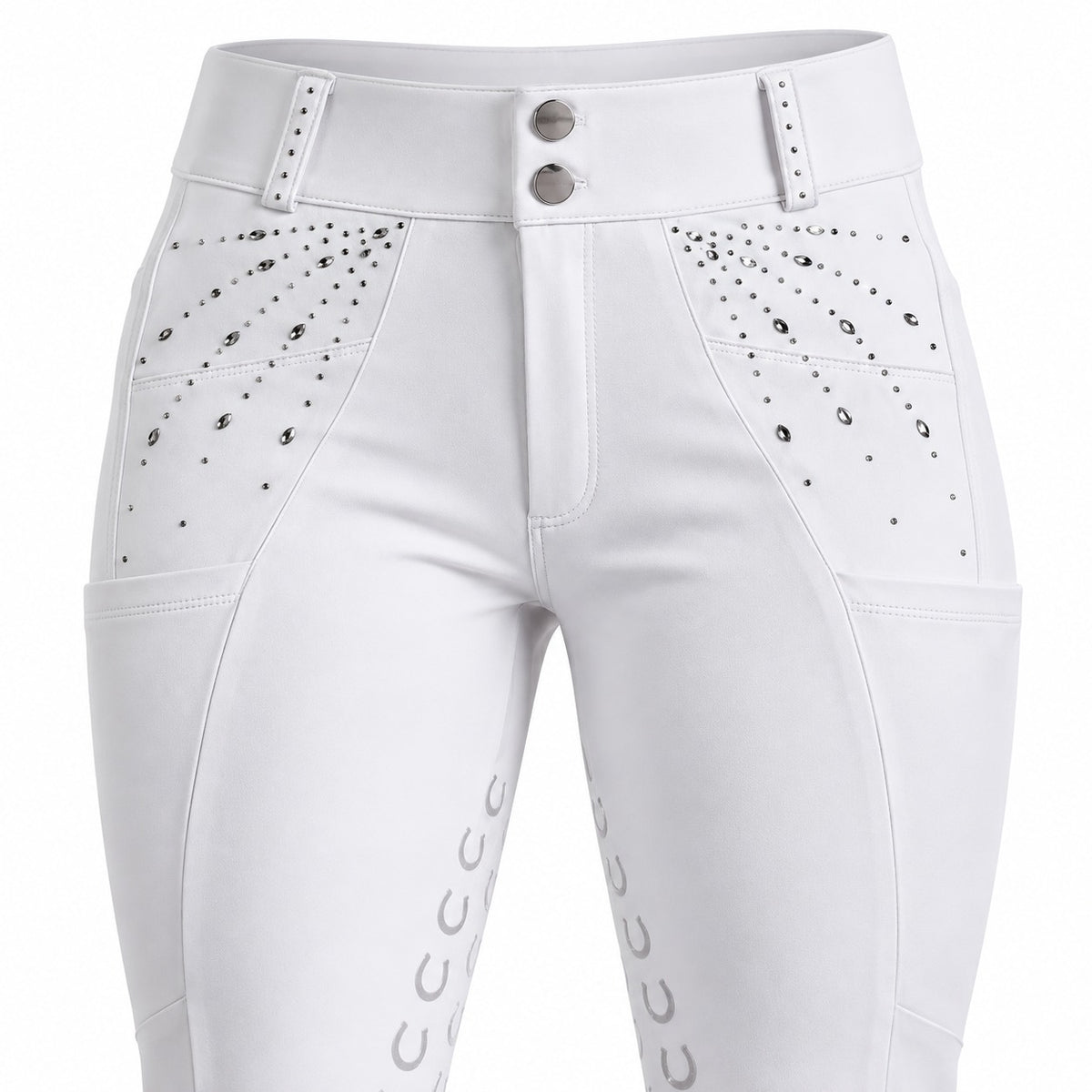 Culote Prova Hipismo Zíper High Waist Swarovski 26 Branco