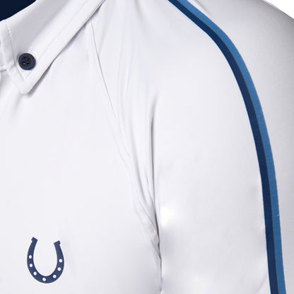 Camisa Polo Hipismo Lucky Stripe Branca e Marinho