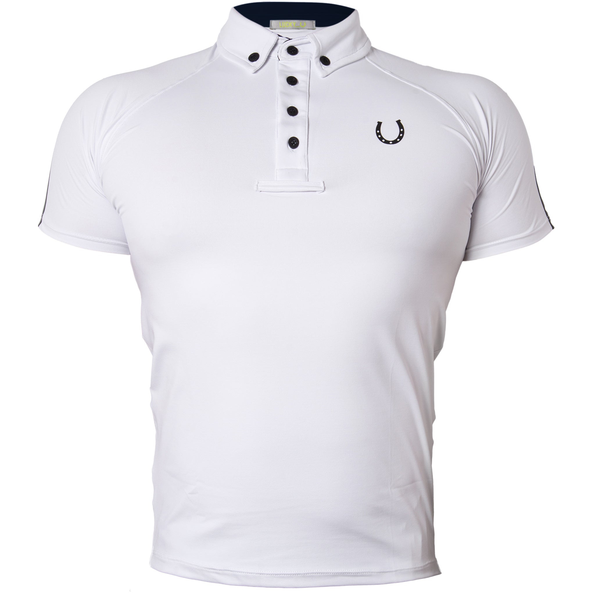 Camisa Polo Hipismo Lucky Stripe Branca e Preta