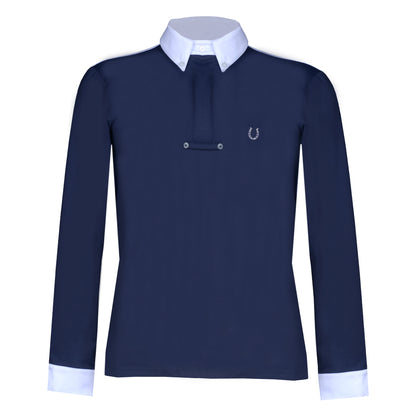 Camisa Polo Hipismo Pala LS Marinho e Branco - Lucky_U Riders