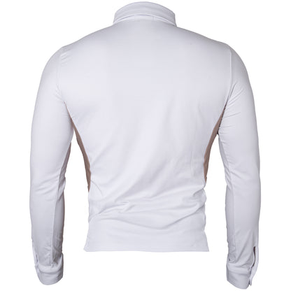 Camisa Polo Hipismo Lateral Jump LS Branca e Bege