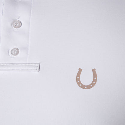 Camisa Polo Hipismo Lateral Jump LS Branca e Bege