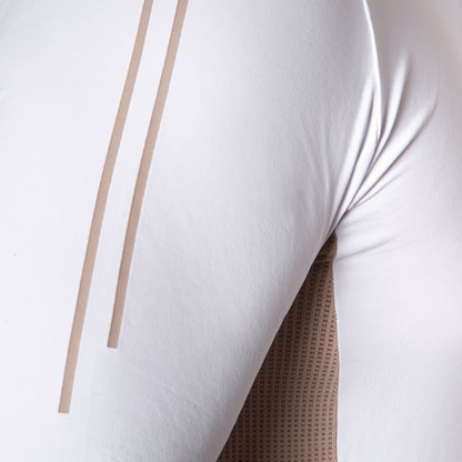 Camisa Polo Hipismo Lateral Jump LS Branca e Bege