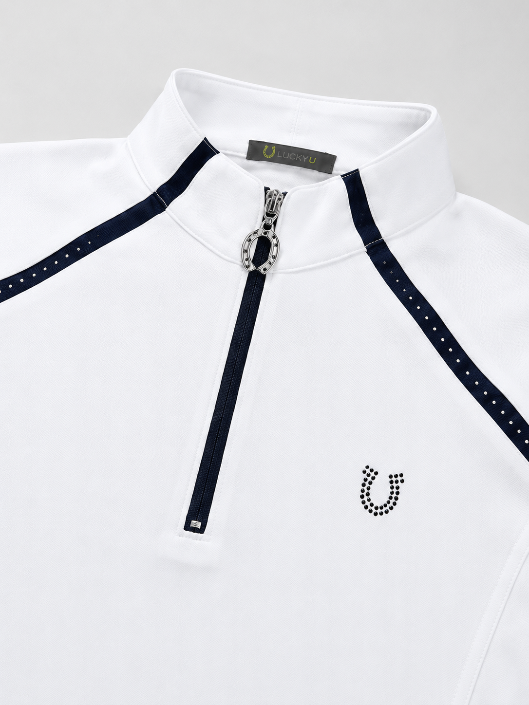 Blusa Prova Hipismo New Arch SS Infantil Branca e Marinho
