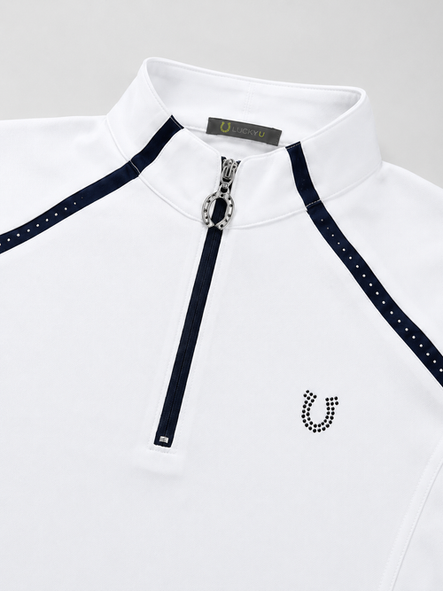 Blusa Prova Hipismo New Arch SS Infantil Branca e Marinho