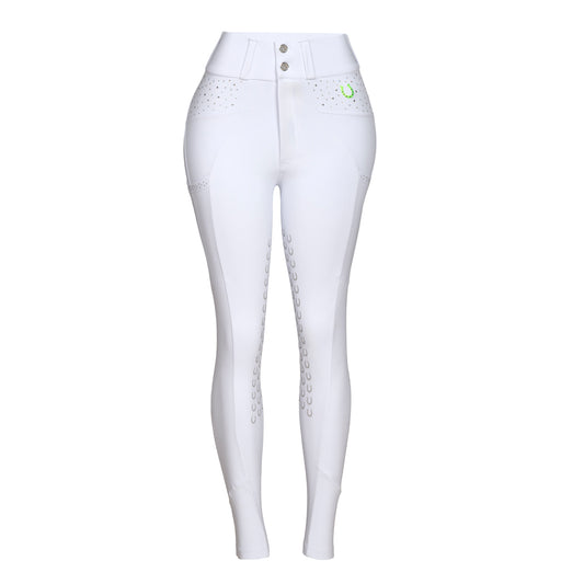 Culote Prova Hipismo Zíper High Waist Swarovski Branco - Lucky_U Riders