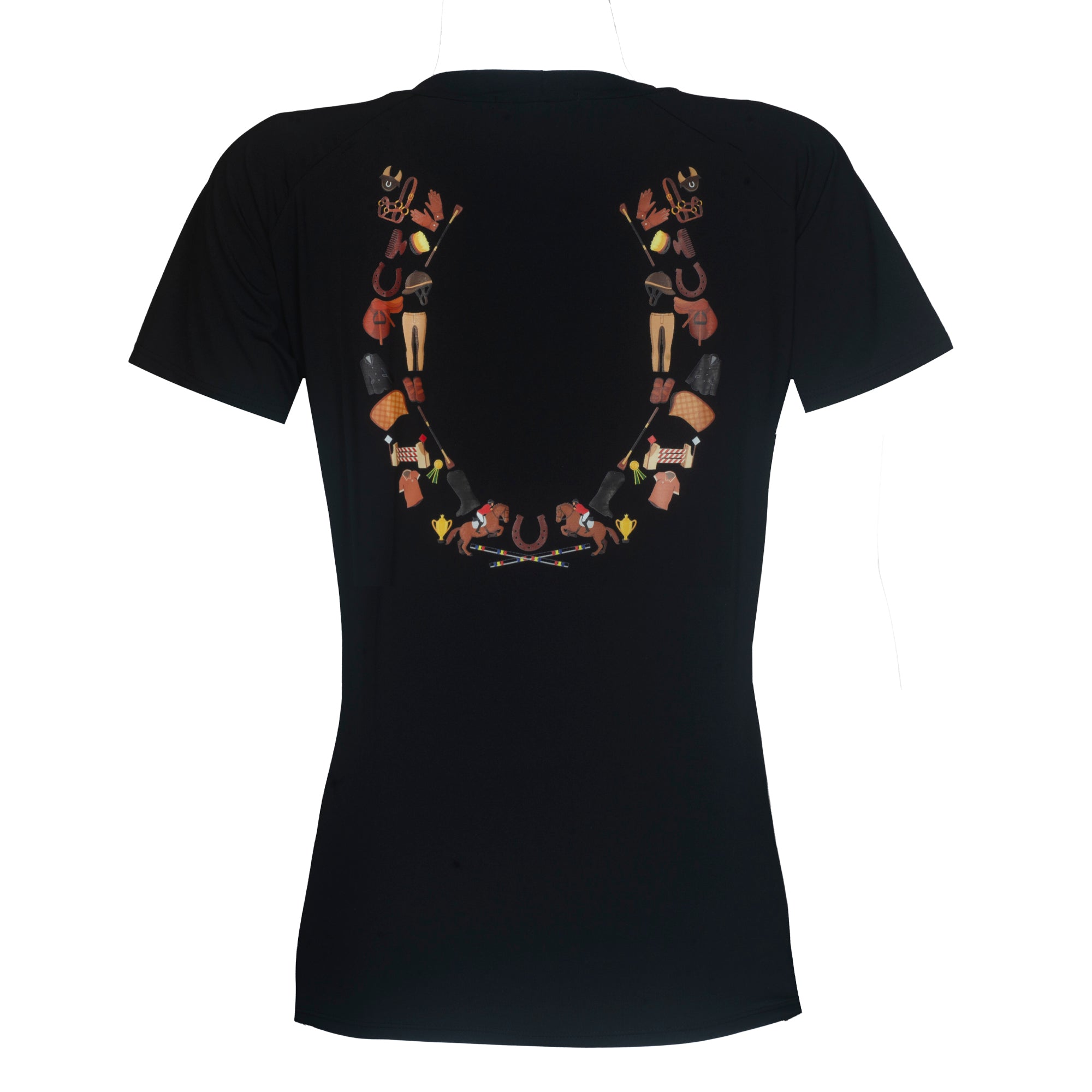 Blusa Treino Hipismo Training Tech Ferradura Equestre SS Infantil Preta