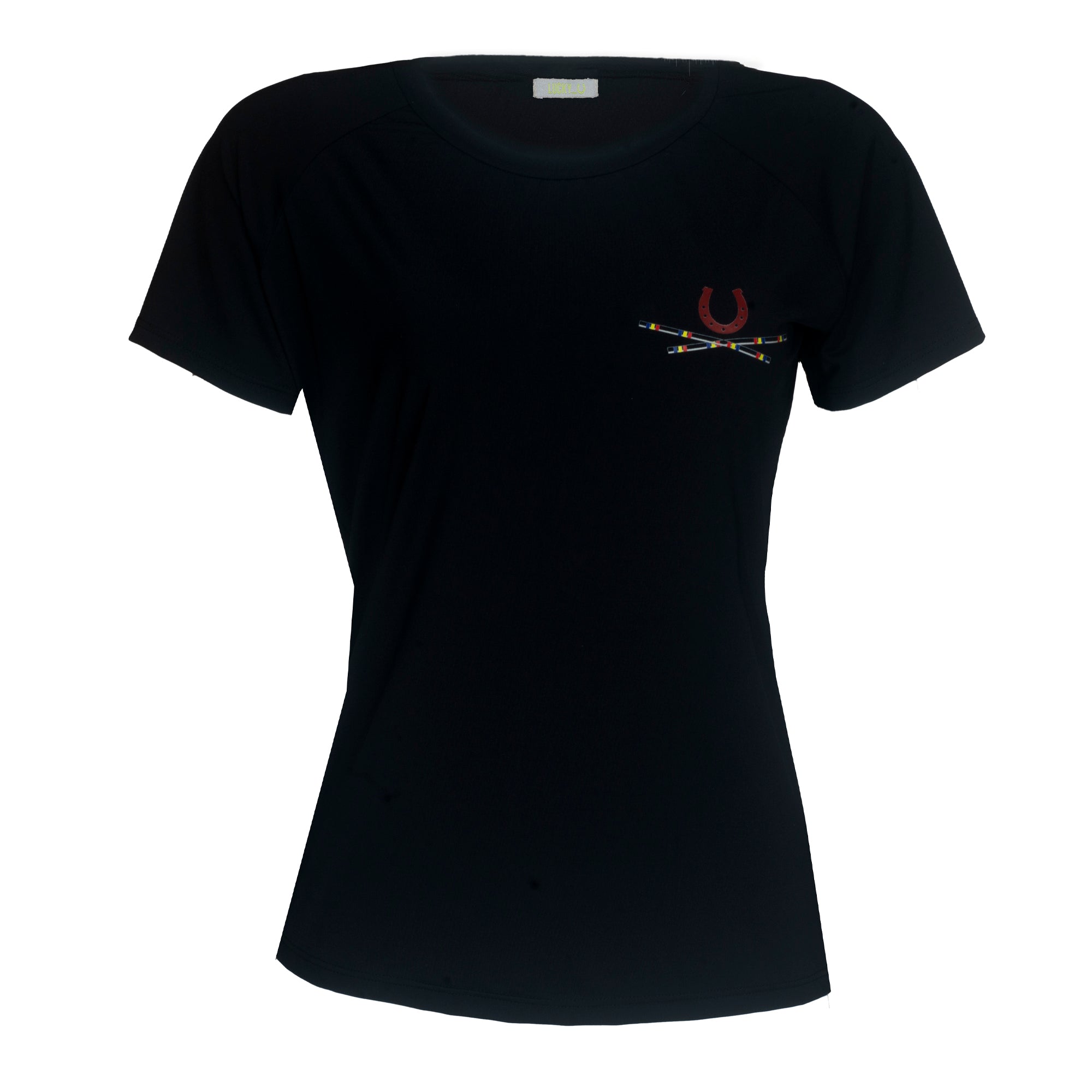 Blusa Treino Hipismo Training Tech Ferradura Equestre SS Infantil Preta