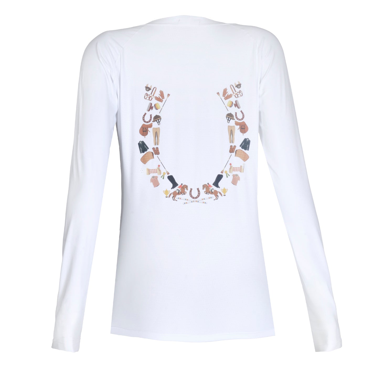Blusa Treino Hipismo Training Tech Raglan Ferradura LS Infantil Branca - Lucky_U Riders