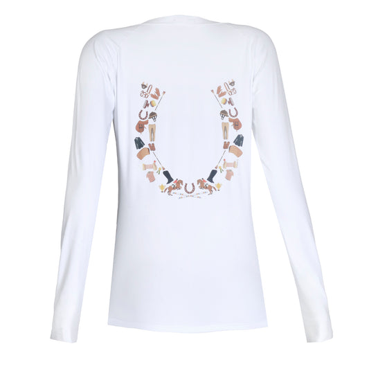 Blusa Treino Hipismo Training Tech Raglan Ferradura LS Infantil Branca - Lucky_U Riders