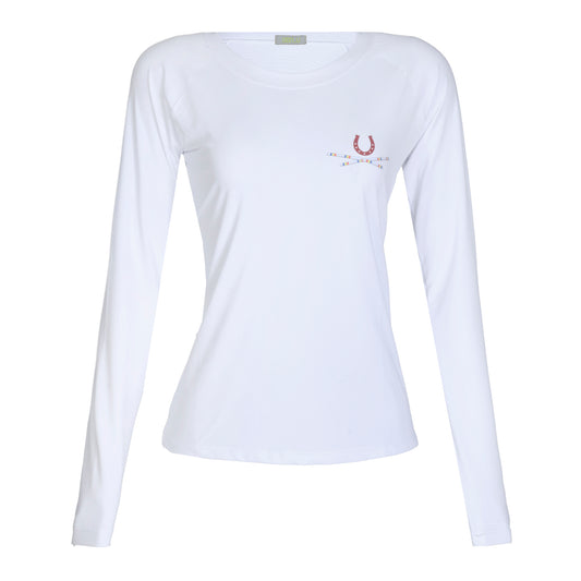 Blusa Treino Hipismo Training Tech Raglan Ferradura LS Infantil Branca - Lucky_U Riders