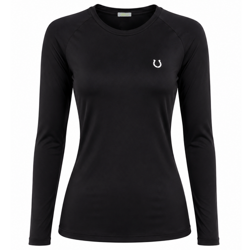 Blusa Treino Hipismo Training Tech Nine Horses LS Infantil Preta