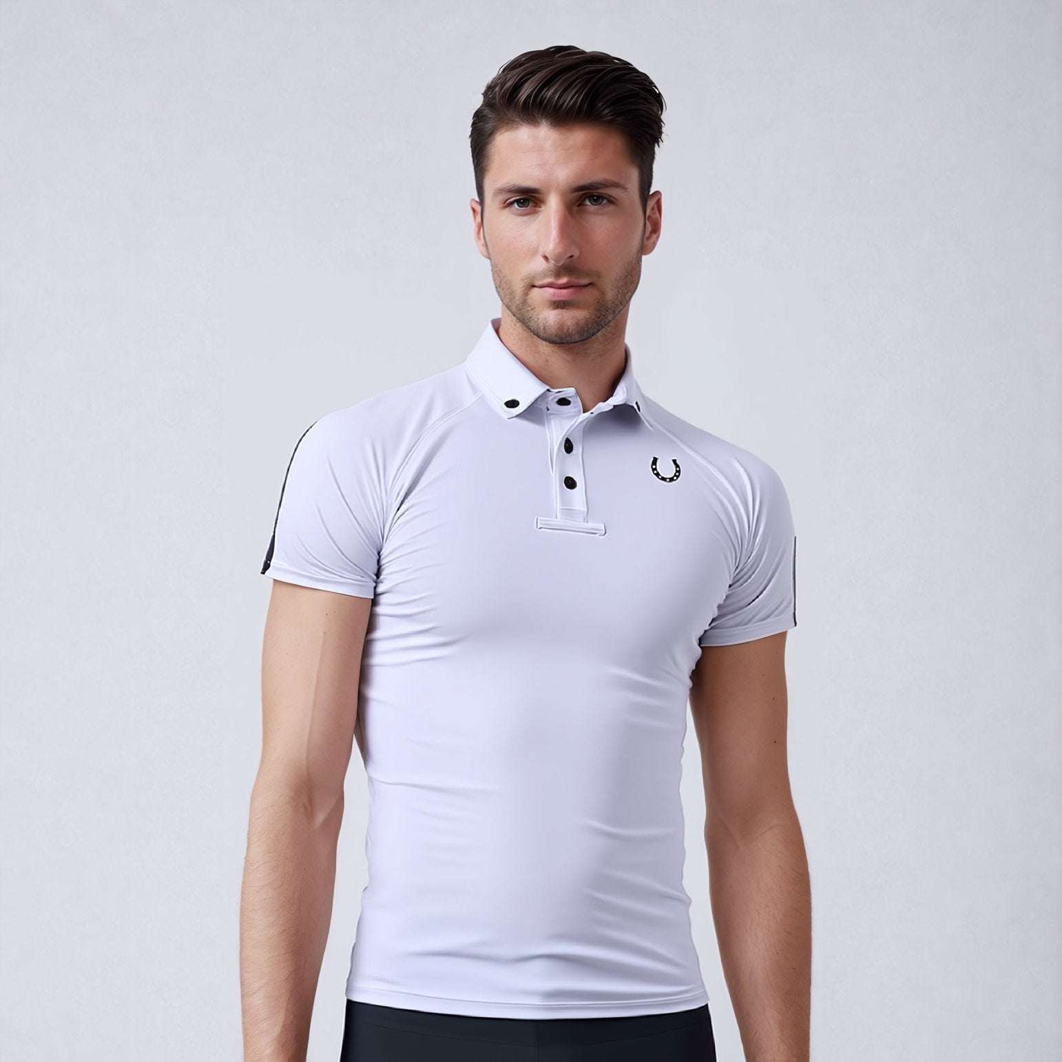 Camisa Polo Hipismo Lucky Stripe Branca e Preta - Lucky_U Riders